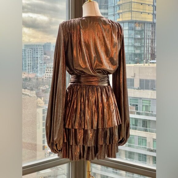 🆕 BRONX & BANCO 🧿 NWOT Bellerose Ruffled Mini Dress, Metallic - Sz M / US 6 - Picture 8 of 15